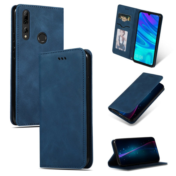 Retro Skin Feel Business Magnetic Horizontal Flip Leather Case for Huawei P Smart 2019 & P Smart Plus 2019(Navy Blue)