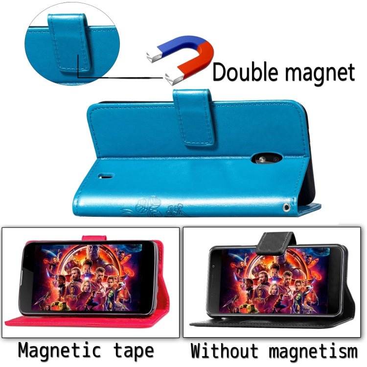 Four-leaf Clasp Embossed Buckle Mobile Phone Protection Leather Case with Lanyard & Card Slot & Wallet & Bracket Function for Nokia 2.2(Black)