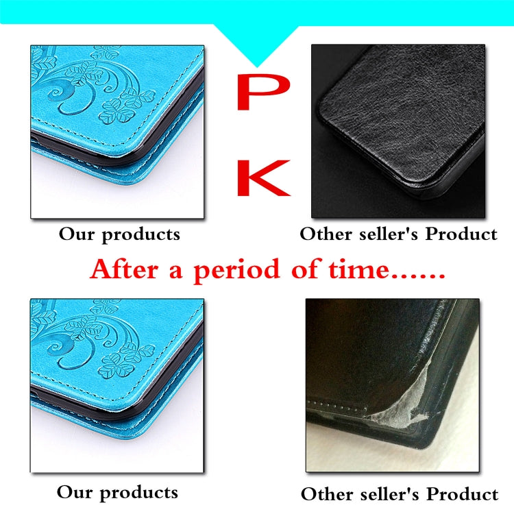 Four-leaf Clasp Embossed Buckle Mobile Phone Protection Leather Case with Lanyard & Card Slot & Wallet & Bracket Function for Nokia 2.2(Black)