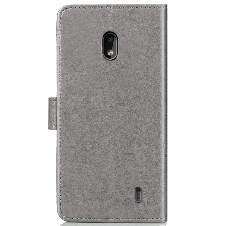 Four-leaf Clasp Embossed Buckle Mobile Phone Protection Leather Case with Lanyard & Card Slot & Wallet & Bracket Function for Nokia 2.2(Gray)