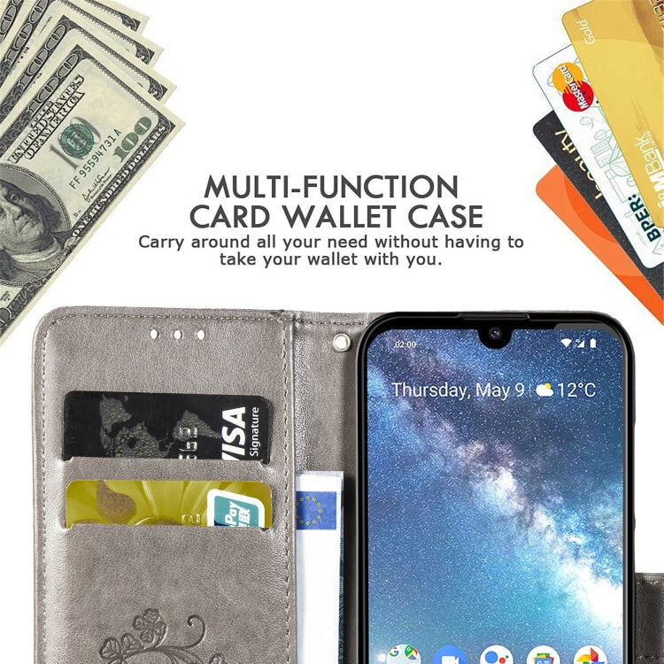 Four-leaf Clasp Embossed Buckle Mobile Phone Protection Leather Case with Lanyard & Card Slot & Wallet & Bracket Function for Nokia 2.2(Brown)