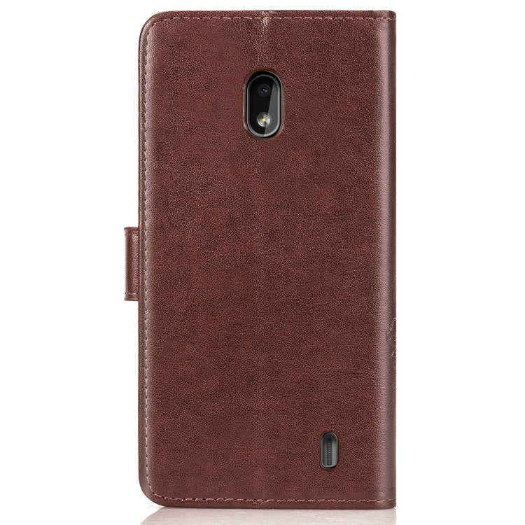 Four-leaf Clasp Embossed Buckle Mobile Phone Protection Leather Case with Lanyard & Card Slot & Wallet & Bracket Function for Nokia 2.2(Brown)