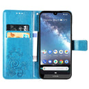 Four-leaf Clasp Embossed Buckle Mobile Phone Protection Leather Case with Lanyard & Card Slot & Wallet & Bracket Function for Nokia 2.2(Blue)