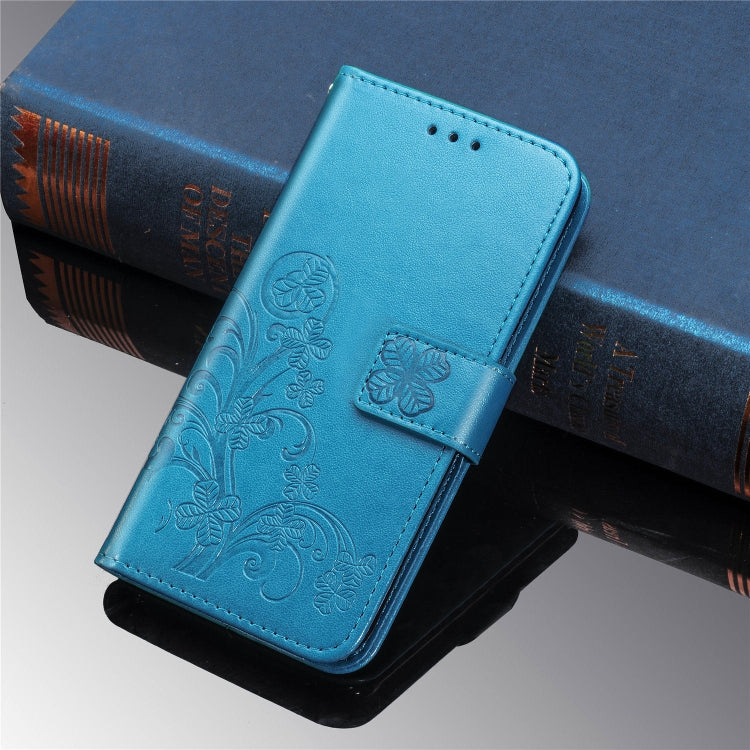 Four-leaf Clasp Embossed Buckle Mobile Phone Protection Leather Case with Lanyard & Card Slot & Wallet & Bracket Function for Nokia 2.2(Blue)