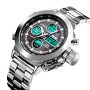 SKMEI 1515 Men Fashion Hip Hop Style Dual Display Electronic Watch Stainless Steel Watch(Silvery)