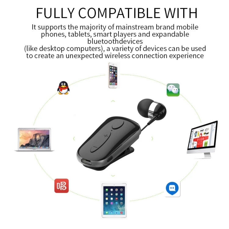 K36 Stereo Wireless Bluetooth Headset Calls Remind Vibration Wear Clip Driver Auriculares Earphone(Black)