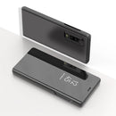 For Galaxy A30s / A50s Plating Mirror Left and Right Flip Cover with Bracket Holster(Black)