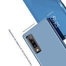 For Galaxy A30s / A50s Plating Mirror Left and Right Flip Cover with Bracket Holster(Black)