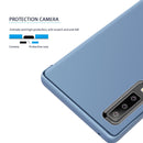 For Galaxy A30s / A50s Plating Mirror Left and Right Flip Cover with Bracket Holster(Black)