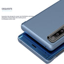 For Galaxy A30s / A50s Plating Mirror Left and Right Flip Cover with Bracket Holster(Silver)
