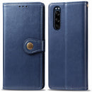 For Sony Xperia 5 Retro Solid Color Leather Buckle Phone Case with Lanyard & Photo Frame & Card Slot & Wallet & Stand Function(Blue)