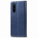 For Sony Xperia 5 Retro Solid Color Leather Buckle Phone Case with Lanyard & Photo Frame & Card Slot & Wallet & Stand Function(Blue)