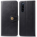 For Sony Xperia 5 Retro Solid Color Leather Buckle Phone Case with Lanyard & Photo Frame & Card Slot & Wallet & Stand Function(Black)