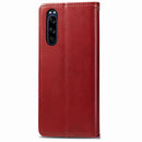 For Sony Xperia 5 Retro Solid Color Leather Buckle Phone Case with Lanyard & Photo Frame & Card Slot & Wallet & Stand Function(Red)