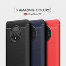 For Oneplus 7T Brushed Texture Carbon Fiber TPU Case(Navy Blue)