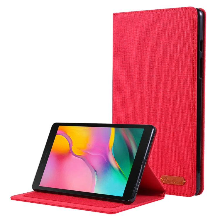 For Galaxy Tab A8.0 T290 / T295 (2019) Cloth Teature Horizontal Flip PU Leather Case with with Holder & Card Slots(Red)