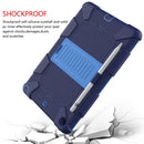 For iPad 10.2 Shockproof Two-Color Silicone Protection Case with Holder & Pen Slot(Dark Blue+Blue)