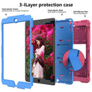 For iPad 10.2 Shockproof Two-Color Silicone Protection Case with Holder & Pen Slot(Hot Pink+Blue)