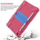 For iPad 10.2 Shockproof Two-Color Silicone Protection Case with Holder & Pen Slot(Hot Pink+Blue)
