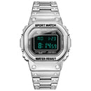 SANDA 390 Fashion Trend Men Business Watch Outdoor Sports Personality Square Digital Electronic Watch(Silver)