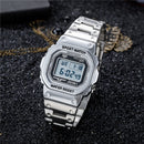 SANDA 390 Fashion Trend Men Business Watch Outdoor Sports Personality Square Digital Electronic Watch(Silver)