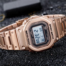 SANDA 390 Fashion Trend Men Business Watch Outdoor Sports Personality Square Digital Electronic Watch(Rose Gold)