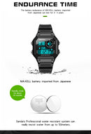 SANDA418 Square Wristwatch Swimming Waterproof Alarm Night light Male Student Watch Simple Fashion Sports Watch(Black White)