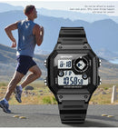 SANDA418 Square Wristwatch Swimming Waterproof Alarm Night light Male Student Watch Simple Fashion Sports Watch(Black White)