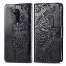 For One Plus 7T Pro Butterfly Love Flower Embossed Horizontal Flip Leather Case with Bracket Lanyard Card Slot Wallet(Black)