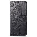 For One Plus 7T Pro Butterfly Love Flower Embossed Horizontal Flip Leather Case with Bracket Lanyard Card Slot Wallet(Black)