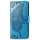 For One Plus 7T Pro Butterfly Love Flower Embossed Horizontal Flip Leather Case with Bracket Lanyard Card Slot Wallet(Blue)