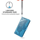 For One Plus 7T Pro Butterfly Love Flower Embossed Horizontal Flip Leather Case with Bracket Lanyard Card Slot Wallet(Blue)