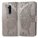 For One Plus 7T Pro Butterfly Love Flower Embossed Horizontal Flip Leather Case with Bracket Lanyard Card Slot Wallet(Gray)
