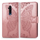 For One Plus 7T Pro Butterfly Love Flower Embossed Horizontal Flip Leather Case with Bracket Lanyard Card Slot Wallet(Rose Gold)
