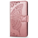 For One Plus 7T Pro Butterfly Love Flower Embossed Horizontal Flip Leather Case with Bracket Lanyard Card Slot Wallet(Rose Gold)
