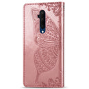 For One Plus 7T Pro Butterfly Love Flower Embossed Horizontal Flip Leather Case with Bracket Lanyard Card Slot Wallet(Rose Gold)