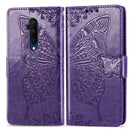 For One Plus 7T Pro Butterfly Love Flower Embossed Horizontal Flip Leather Case with Bracket Lanyard Card Slot Wallet(Dark Purple)