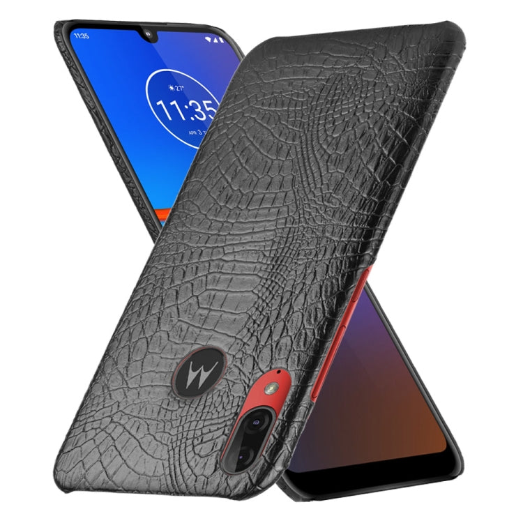 For Motorola Moto E6 Plus Shockproof Crocodile Texture PC + PU Case(Black)