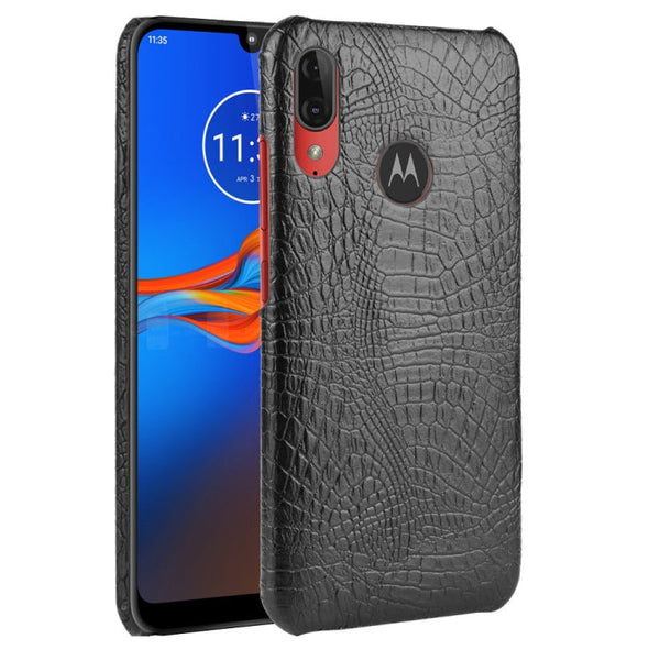 For Motorola Moto E6 Plus Shockproof Crocodile Texture PC + PU Case(Black)