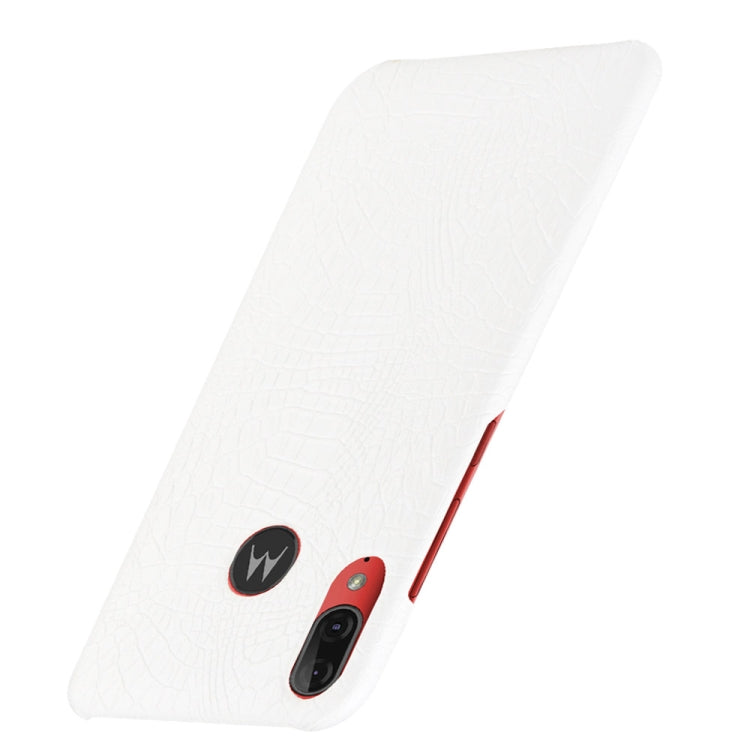 For Motorola Moto E6 Plus Shockproof Crocodile Texture PC + PU Case(White)