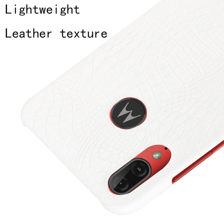 For Motorola Moto E6 Plus Shockproof Crocodile Texture PC + PU Case(White)