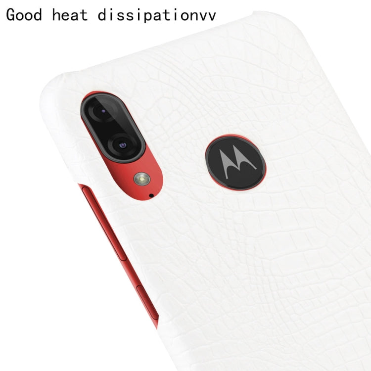For Motorola Moto E6 Plus Shockproof Crocodile Texture PC + PU Case(White)