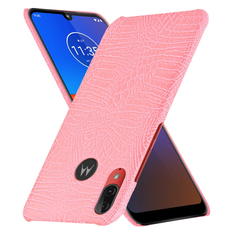 For Motorola Moto E6 Plus Shockproof Crocodile Texture PC + PU Case(Pink)