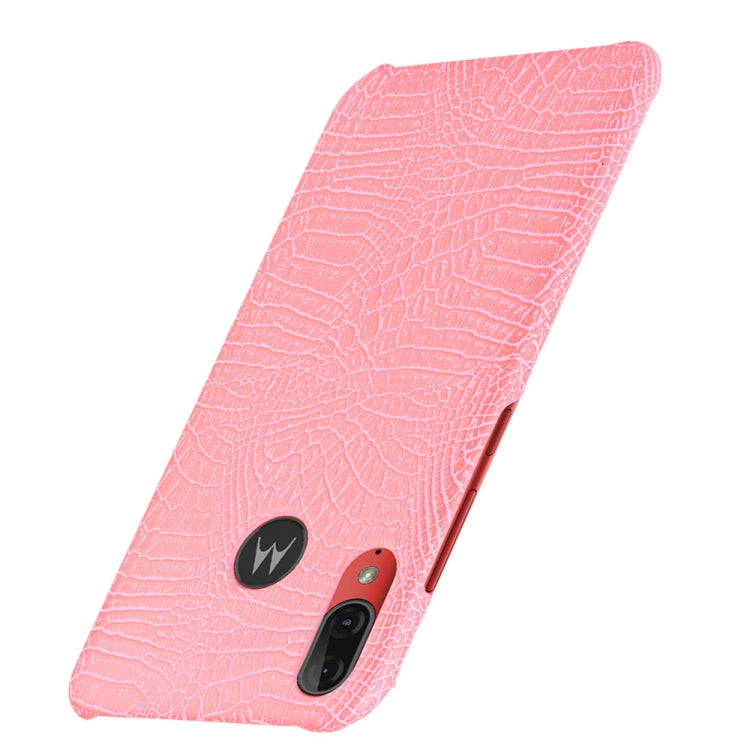 For Motorola Moto E6 Plus Shockproof Crocodile Texture PC + PU Case(Pink)