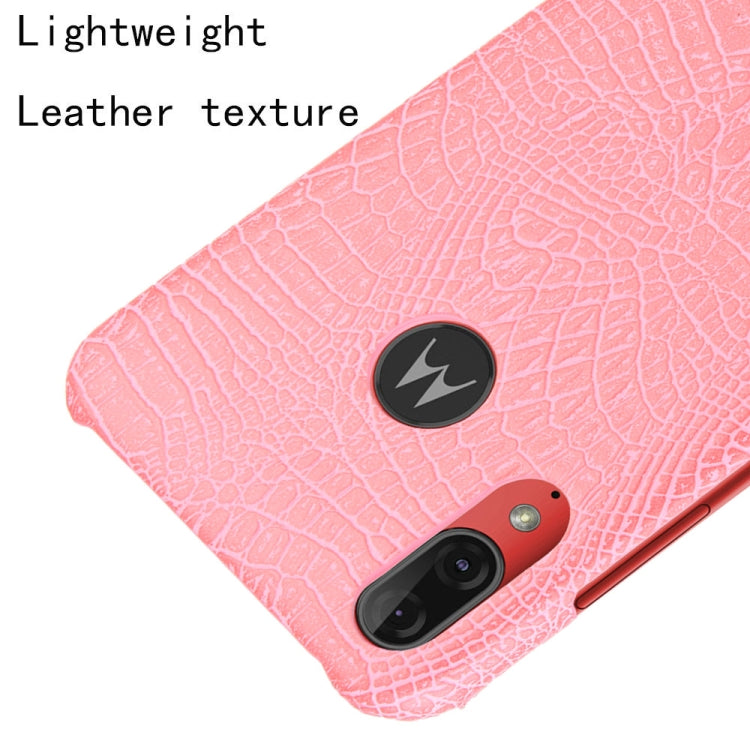 For Motorola Moto E6 Plus Shockproof Crocodile Texture PC + PU Case(Pink)