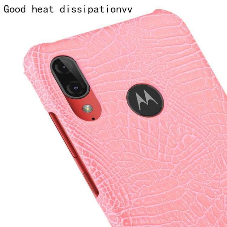 For Motorola Moto E6 Plus Shockproof Crocodile Texture PC + PU Case(Pink)