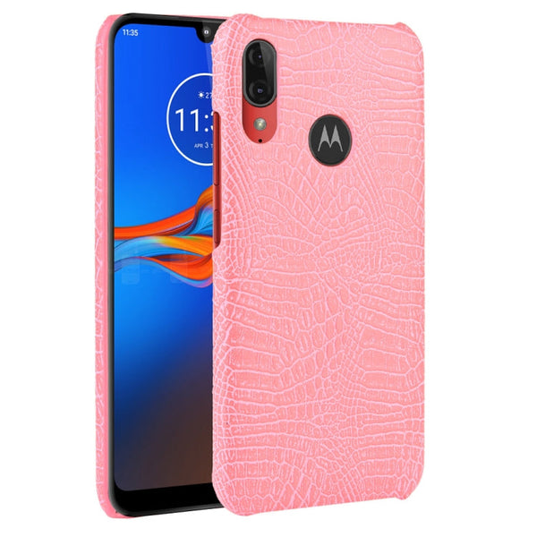 For Motorola Moto E6 Plus Shockproof Crocodile Texture PC + PU Case(Pink)