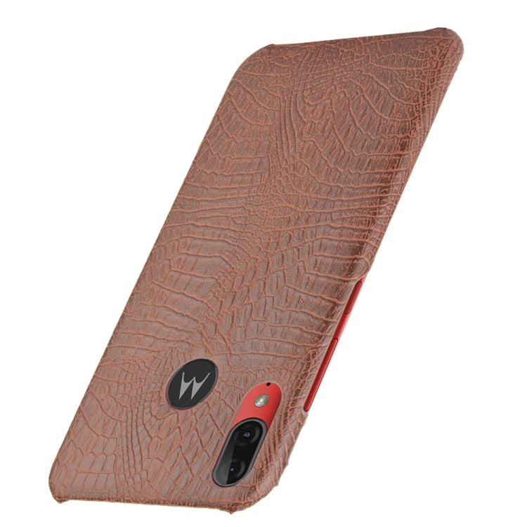 For Motorola Moto E6 Plus Shockproof Crocodile Texture PC + PU Case(Brown)