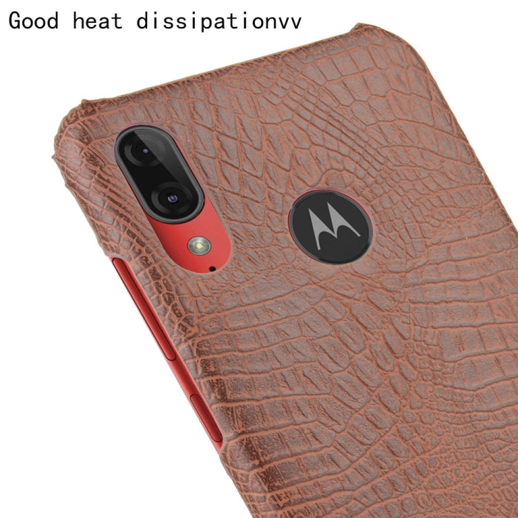 For Motorola Moto E6 Plus Shockproof Crocodile Texture PC + PU Case(Brown)