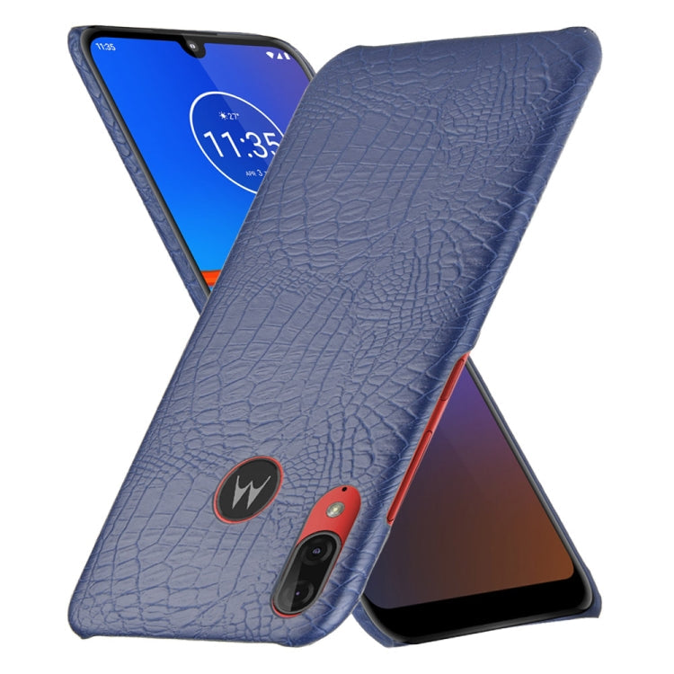 For Motorola Moto E6 Plus Shockproof Crocodile Texture PC + PU Case(Blue)